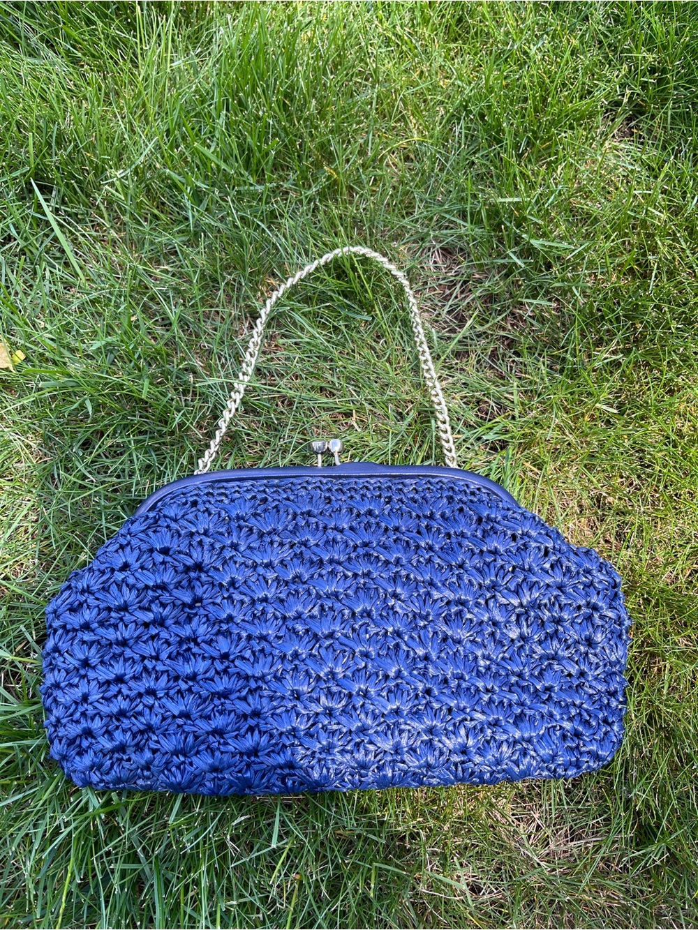 Vintage Forsum Japan Woven Raffia Straw Clutch with Gold Chain